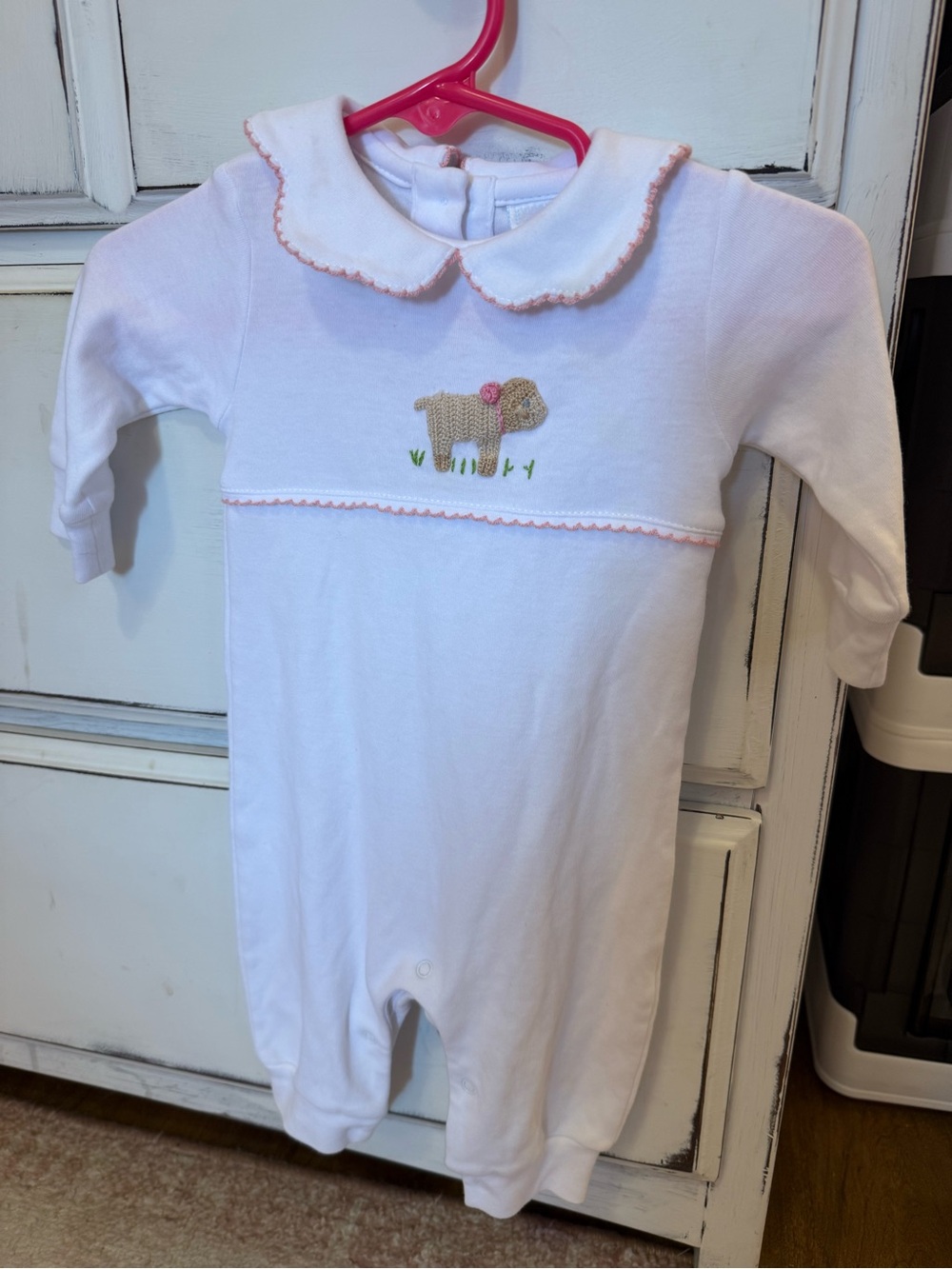Little English White Baby One-Piece with Lamb Embroidery